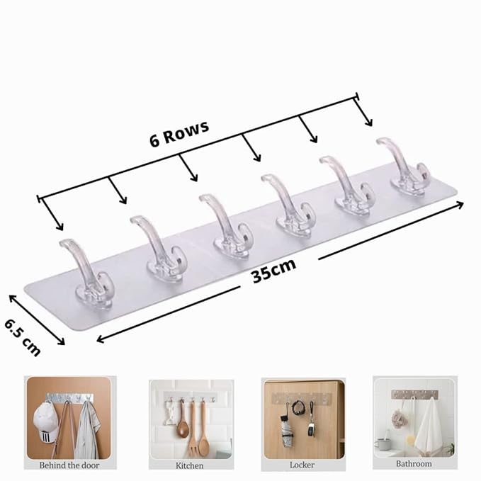 6 Row Multifunctional Transparent Sticky Hook Set Adhesive Sticker Hanger 😍  SET OF 3 HOOKS  😍