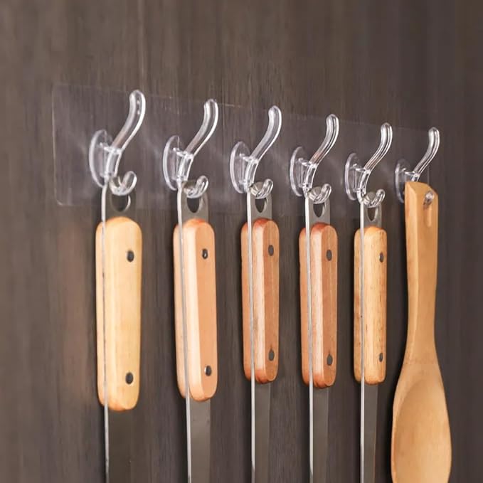 6 Row Multifunctional Transparent Sticky Hook Set Adhesive Sticker Hanger 😍  SET OF 3 HOOKS  😍