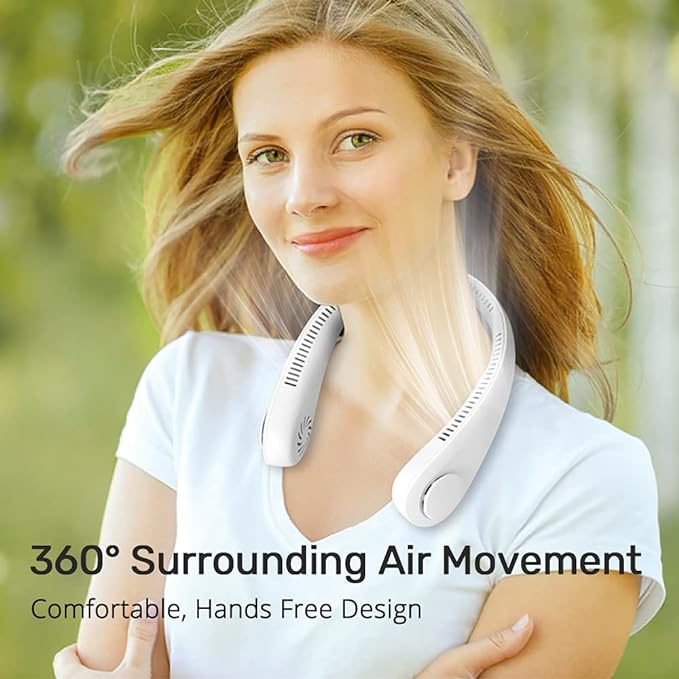 Portable Hands Free Wearable Neck Fan | Battery Operated, USB Rechargeable with 3 Speeds