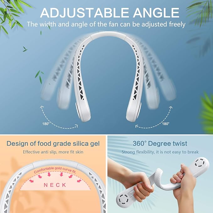 Portable Hands Free Wearable Neck Fan | Battery Operated, USB Rechargeable with 3 Speeds