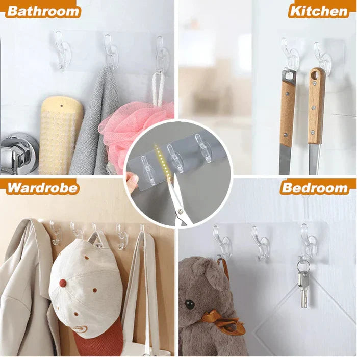 6 Row Multifunctional Transparent Sticky Hook Set Adhesive Sticker Hanger 😍  SET OF 3 HOOKS  😍