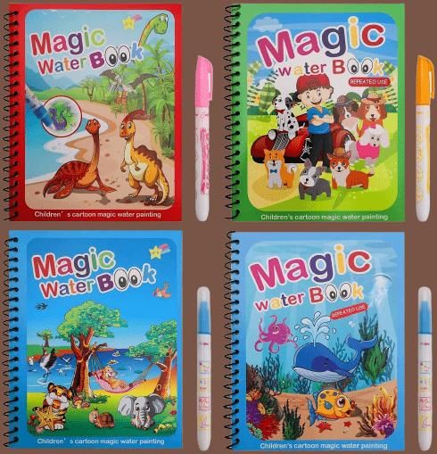 Magic Water Painting Book Reusable For Kids ( 4 BOOKS DIFFERENT DESIGN SET ) + ONE PENCIL PAUCH FREE