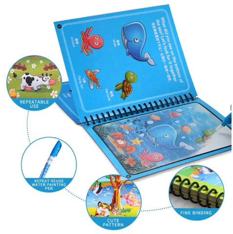 Magic Water Painting Book Reusable For Kids ( 4 BOOKS DIFFERENT DESIGN SET ) + ONE PENCIL PAUCH FREE