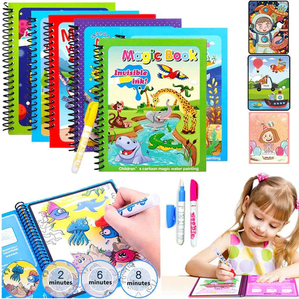 Magic Water Painting Book Reusable For Kids ( 4 BOOKS DIFFERENT DESIGN SET ) + ONE PENCIL PAUCH FREE