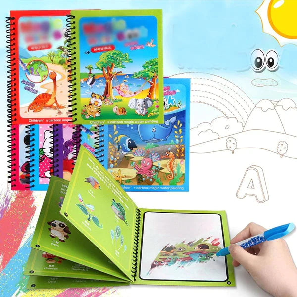 Magic Water Painting Book Reusable For Kids ( 4 BOOKS DIFFERENT DESIGN SET ) + ONE PENCIL PAUCH FREE