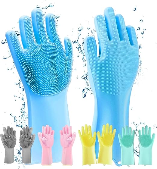 Magic Silicone Dish Washing Gloves, Silicon Cleaning Gloves, Silicon Hand Gloves for Kitchen Dishwashing and Pet Grooming, Great for Washing Dish, Car, Bathroom | Multicolor